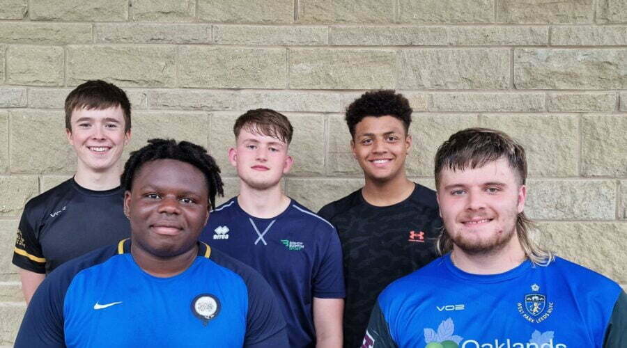 Leeds Tykes 2022/23 development squad From L to R: Olli Chadwick, Pharrell Parker, Zenr Coultis, Lucas Walsh, Henry Derbyshire