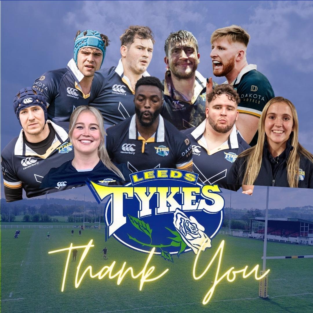 Leeds Tykes logo with images of players and staff leaving
