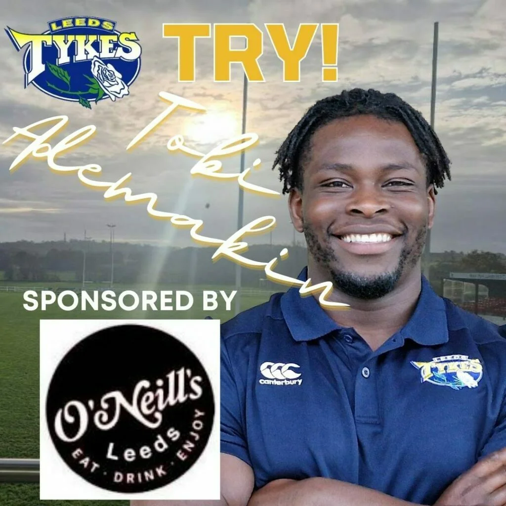 Tobi Ademakin try Tobi is sponsored by O'Neill's Leeds