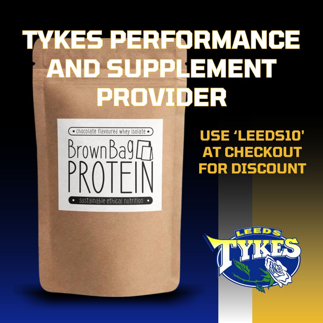 Brown Bag Protein and Leeds Tykes logos Tykes performance and supplement provider Use Leeds10 at checkout for discount