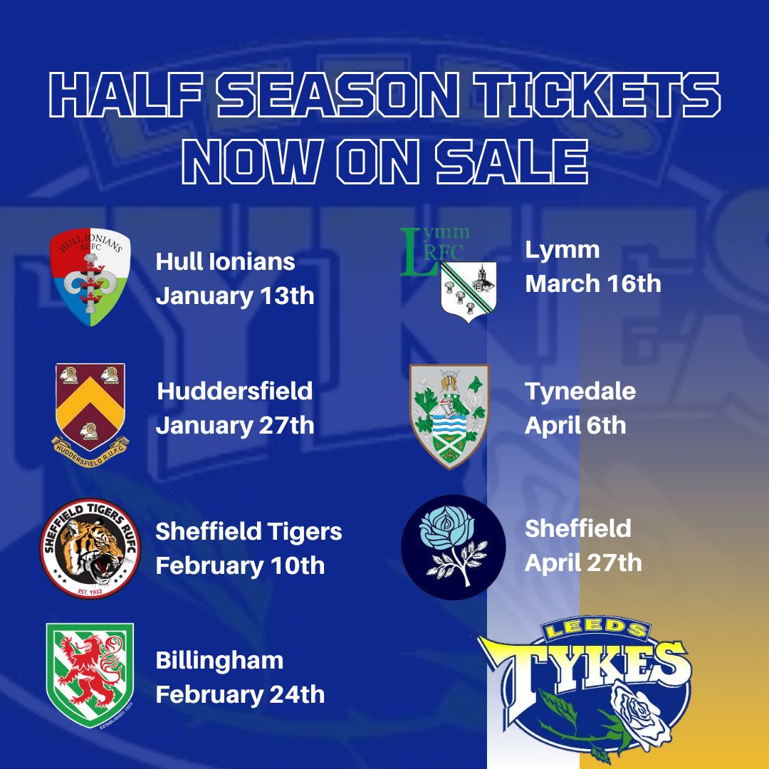 Half season ticket now on sale Logos of teams & dates of matches
