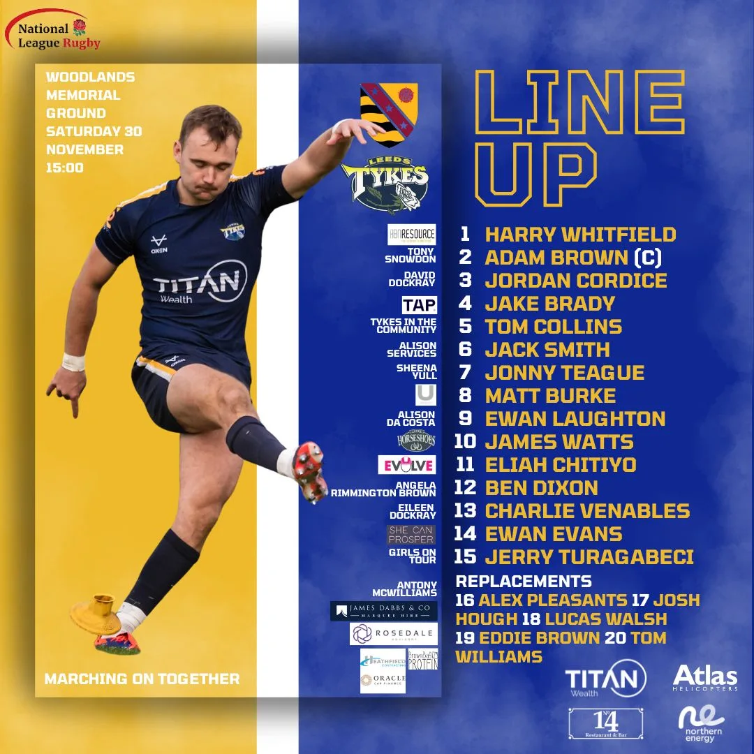Leeds Tykes team sheet for Saturday 30 November