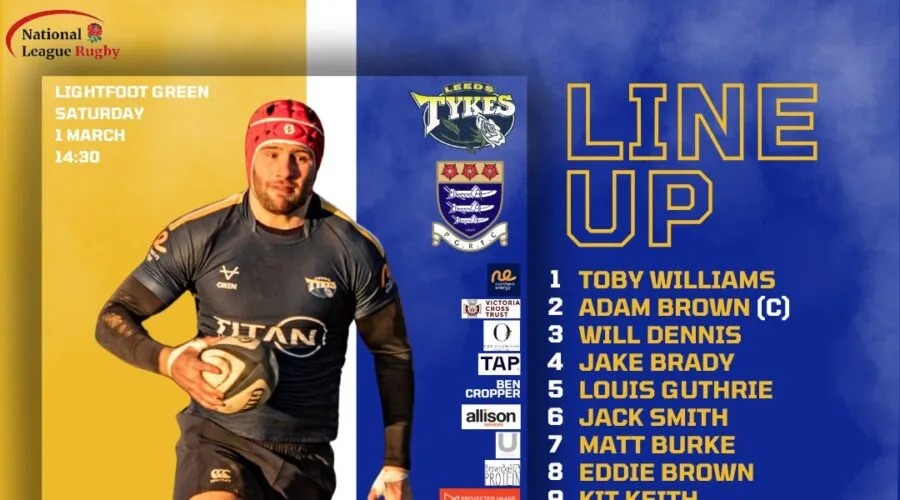 Leeds Tykes team sheet for Saturday 1 March