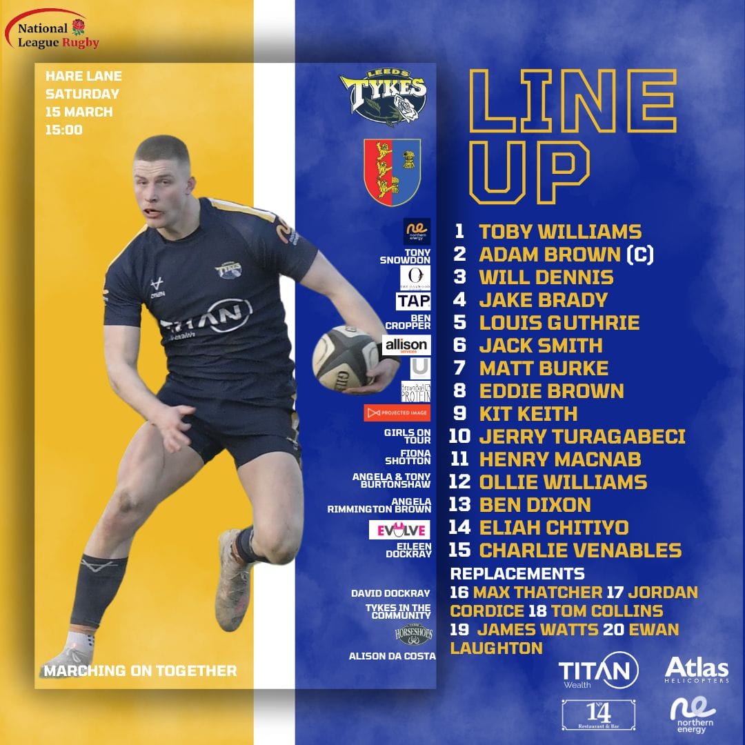 Leeds Tykes team sheet for Saturday 15 March