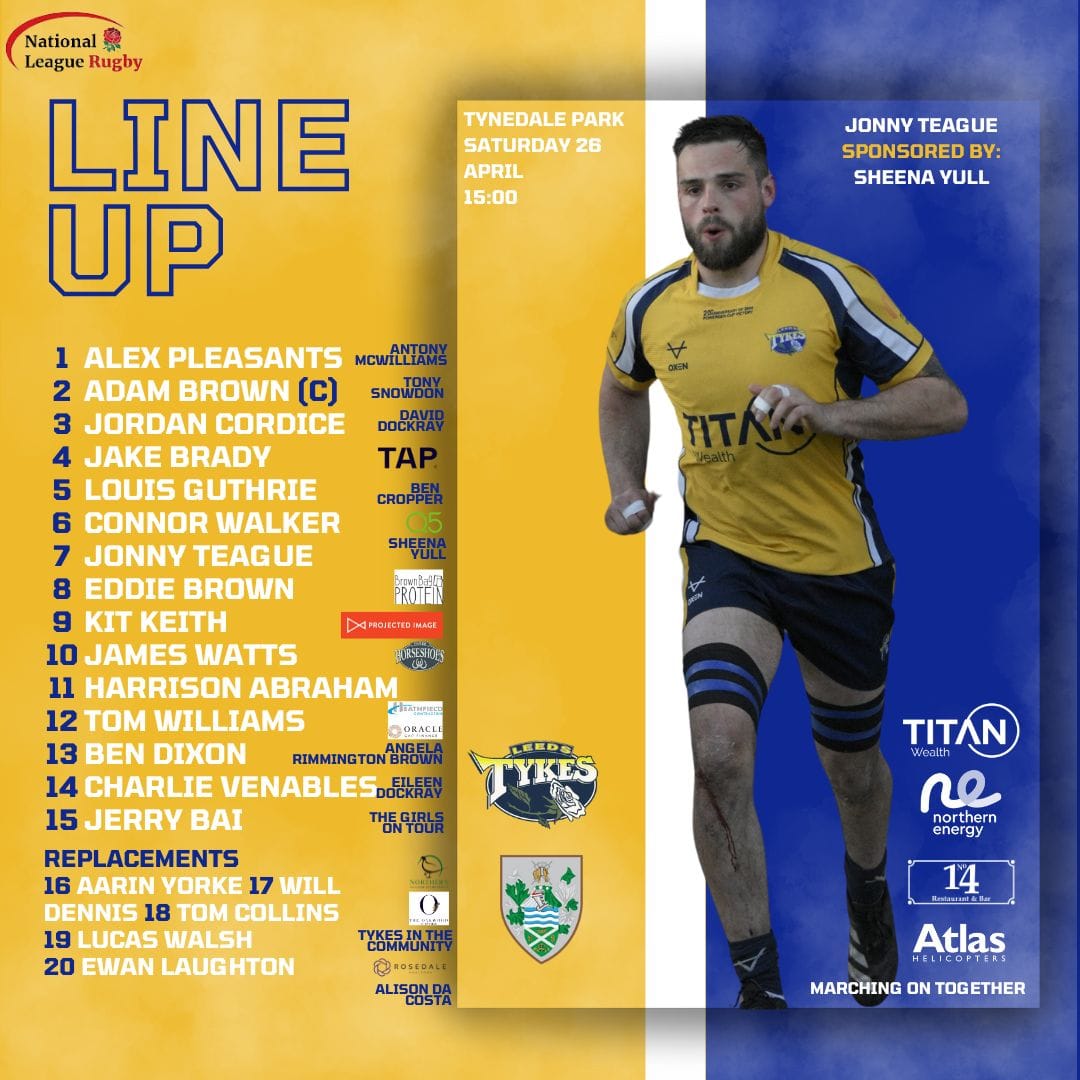 Leeds Tykes line-up 26 April