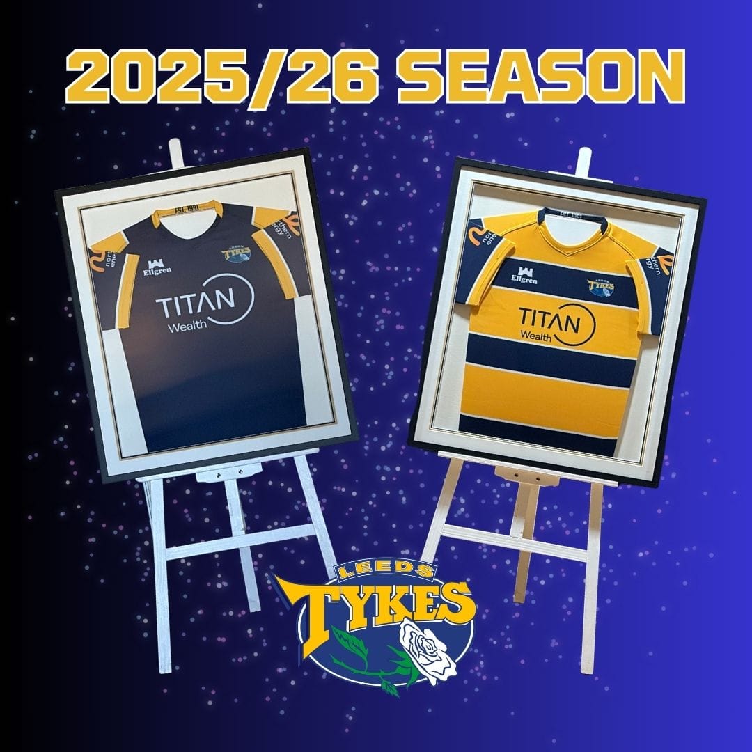 Leeds Tykes 2025/26 shirts in frames