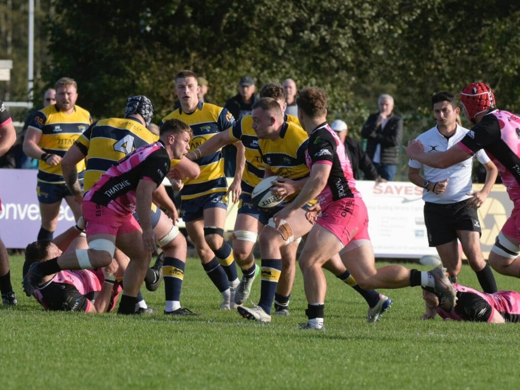 Leeds Tykes' Tom Collins going forward with the ball