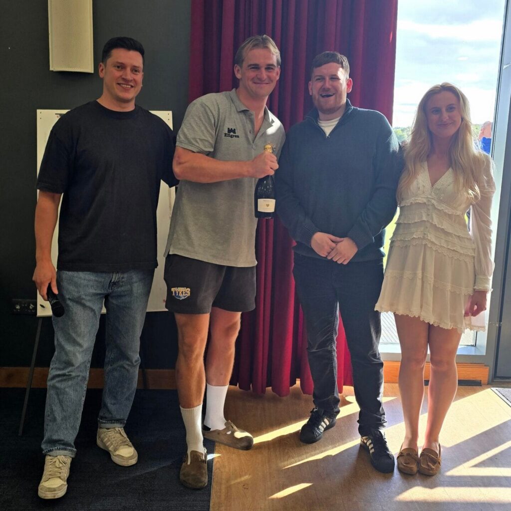 Man of the Match George Worthington with members of the Titan Wealth team and Rob Crawley, Leeds Tykes Commercial Manager